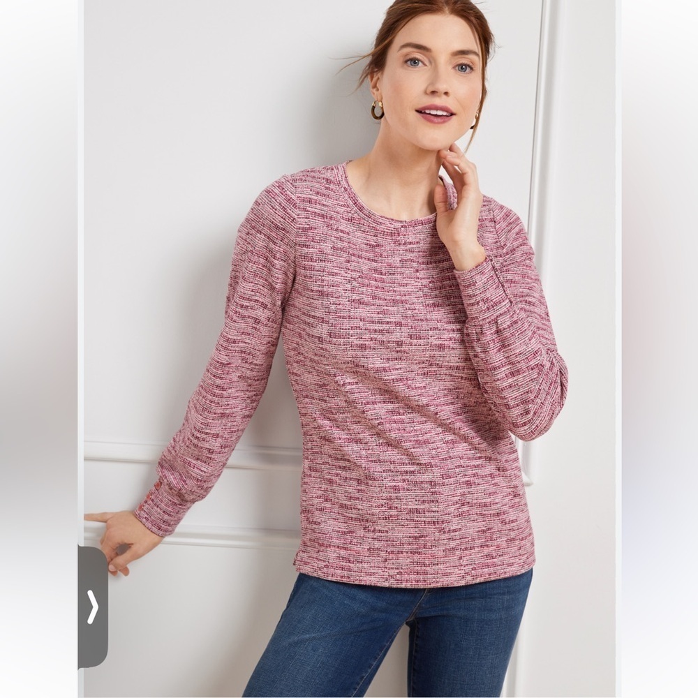 Talbots Space Dye Top Long Sleeve Red Pink Crew Neck Womens Sz S Office Preppy‌‌